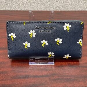 Kate Spade‎ New York Daisy Print Navy Leather Accordion Continental Wallet
